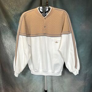 Vintage Greenline International Mens Tan‎ White Colorblock Pullover Size Med-Lg